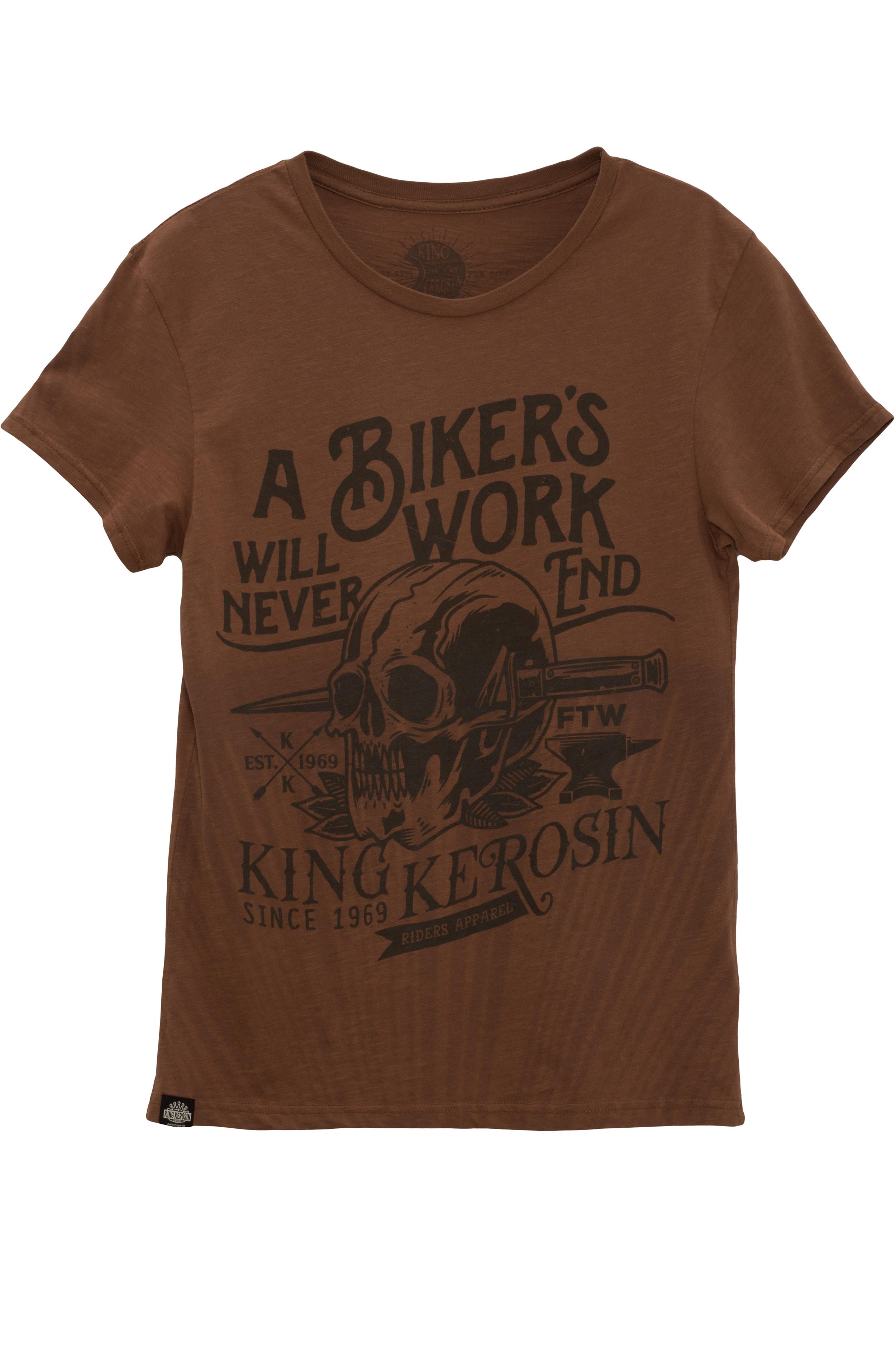 KingKerosinT-ShirtBikersWorkWatercolourBrown