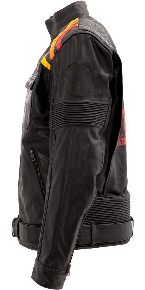 KingKerosinLederjackemitkontrastfarbigenRacer-StreifenKK240025Schwarz