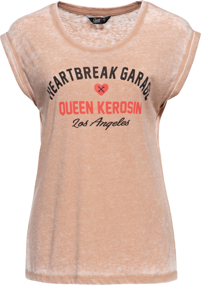 QueenKerosinDamenEnzymwashT-ShirtHeartbreakGarageQKI41014Latte-XS
