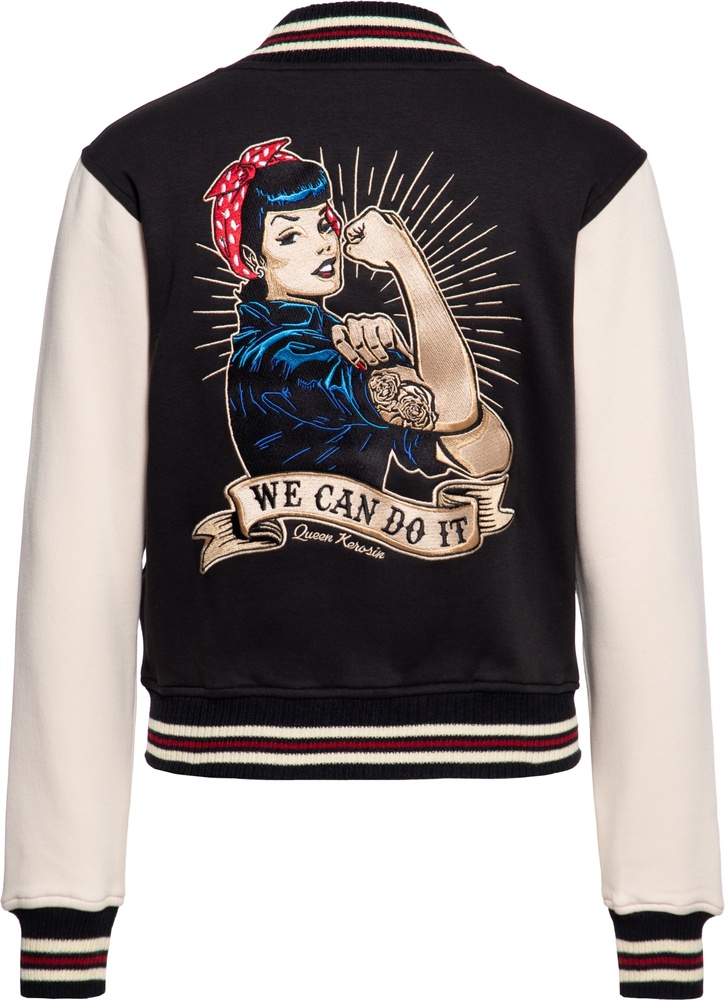 QueenKerosinDamenCollegeSweatJacketWeCanDoItQKI34001Black-XS
