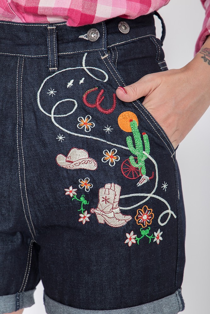 QueenKerosinJeansshortsmitStickereienimWestern-LookQK4190419063Dunkelblau-L