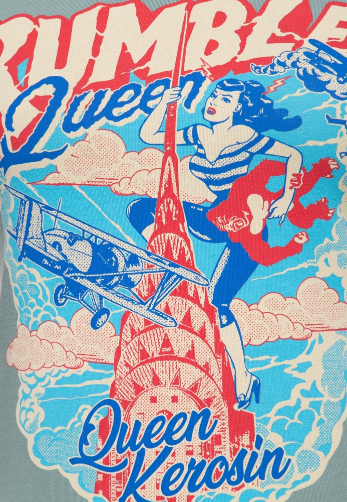 QueenKerosinDamenPrintT-ShirtRumbleQueenQKI31005SmokeGreen-XS