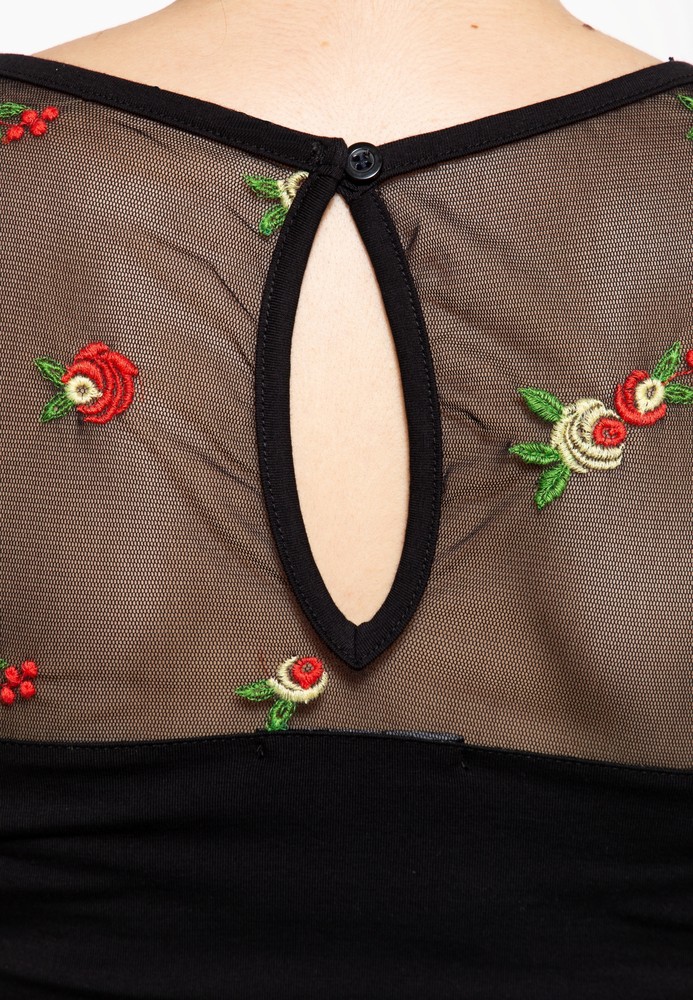 QueenKerosinDamenRosesMeshTopSchwarz