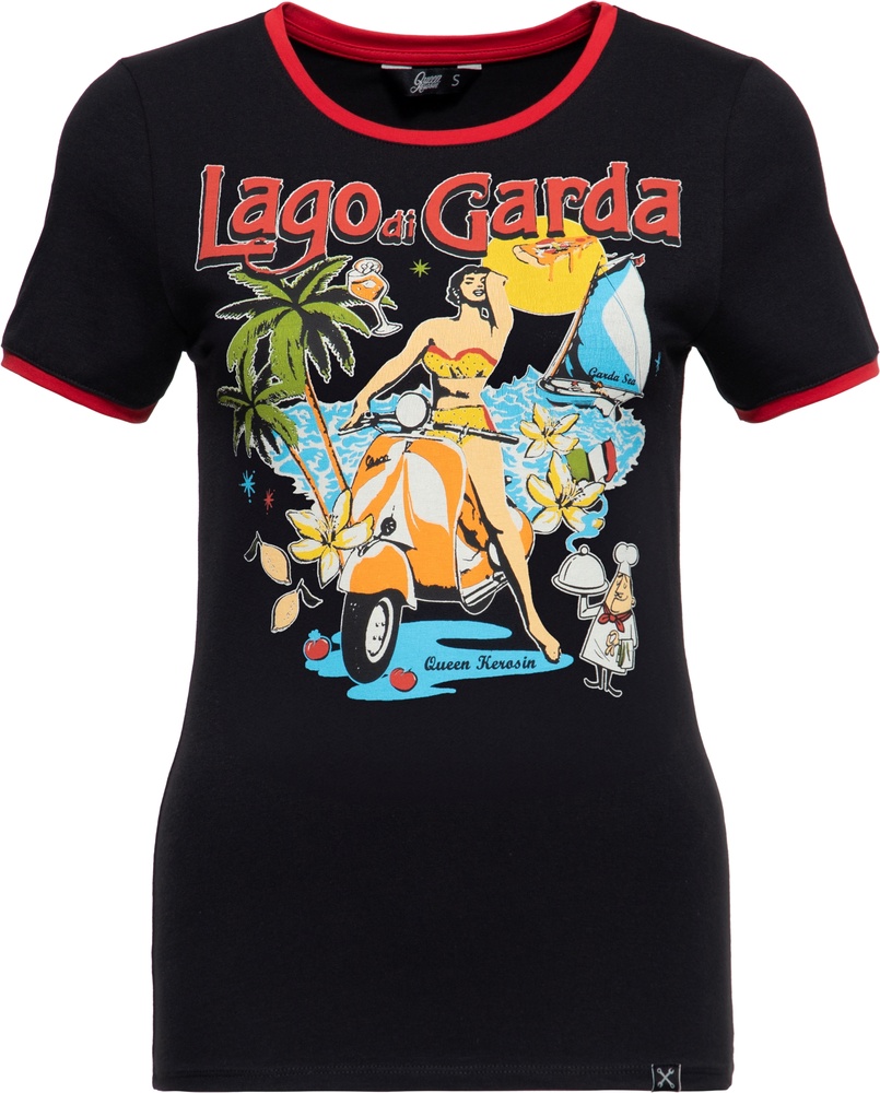 QueenKerosinDamenVintageContrastT-ShirtLagoDiGardaQKU41004Black-XS