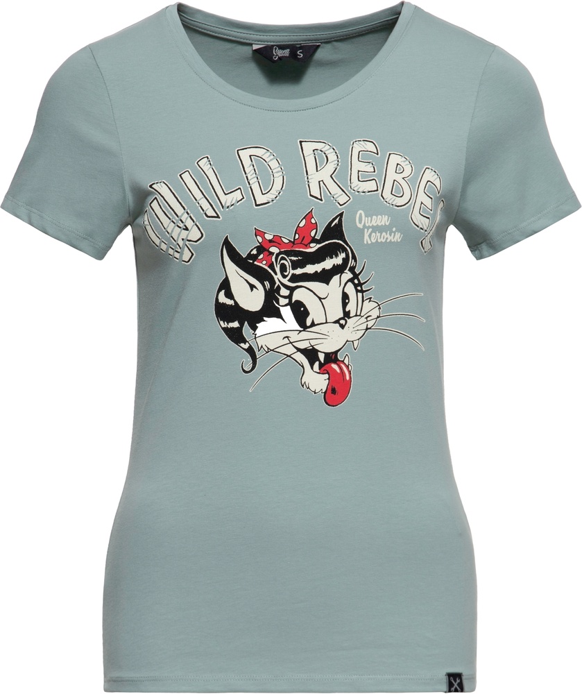 QueenKerosinDamenPrintT-ShirtWildRebelQKI11005SmokeGreen-XS