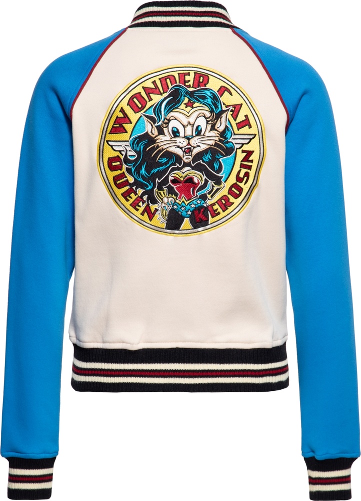 QueenKerosinDamenCollegeSweatJacketWonderCatQKI34003Sax-XS