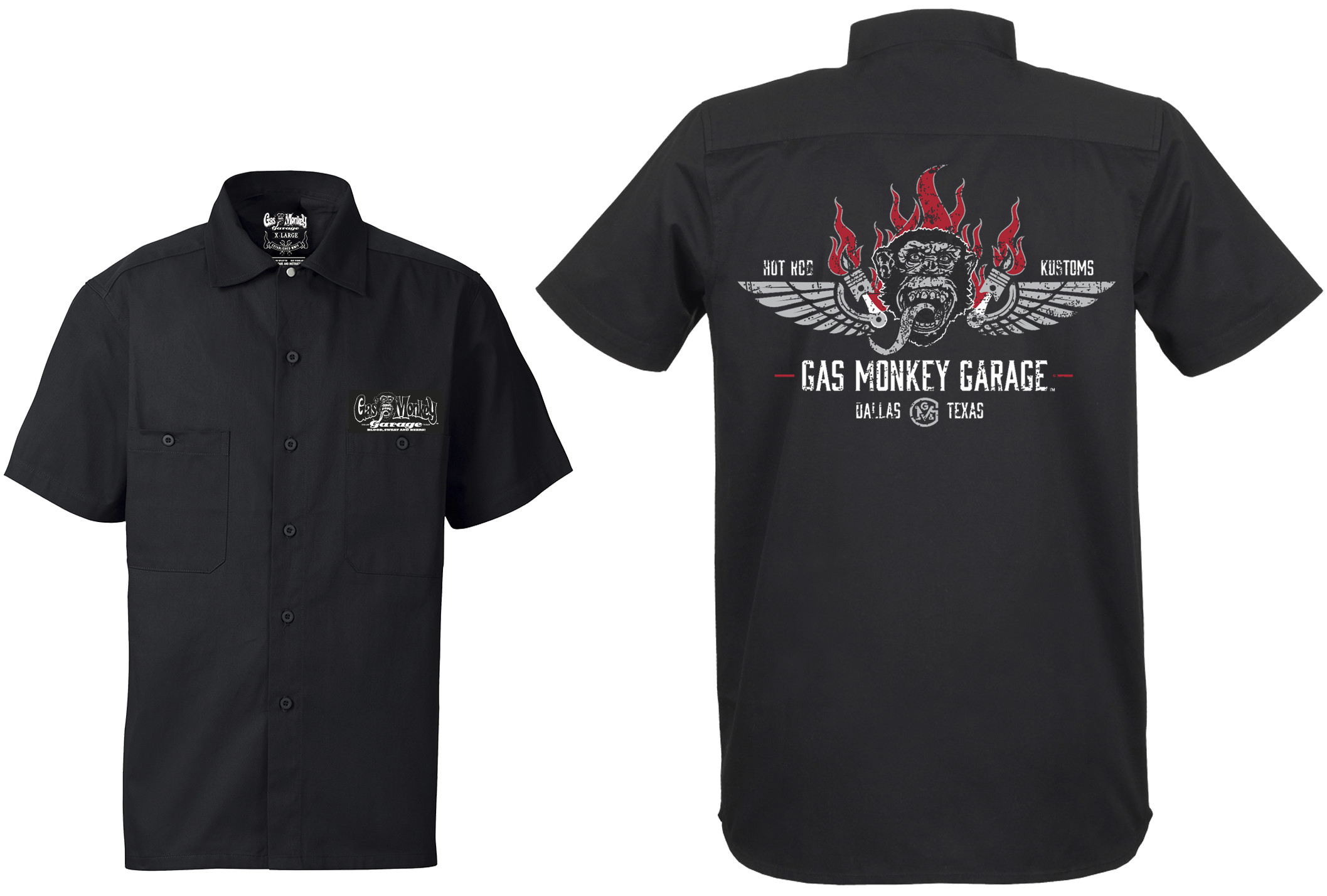 GasMonkeyGarageWorkershirtFrontFlamingMonkeyBlack