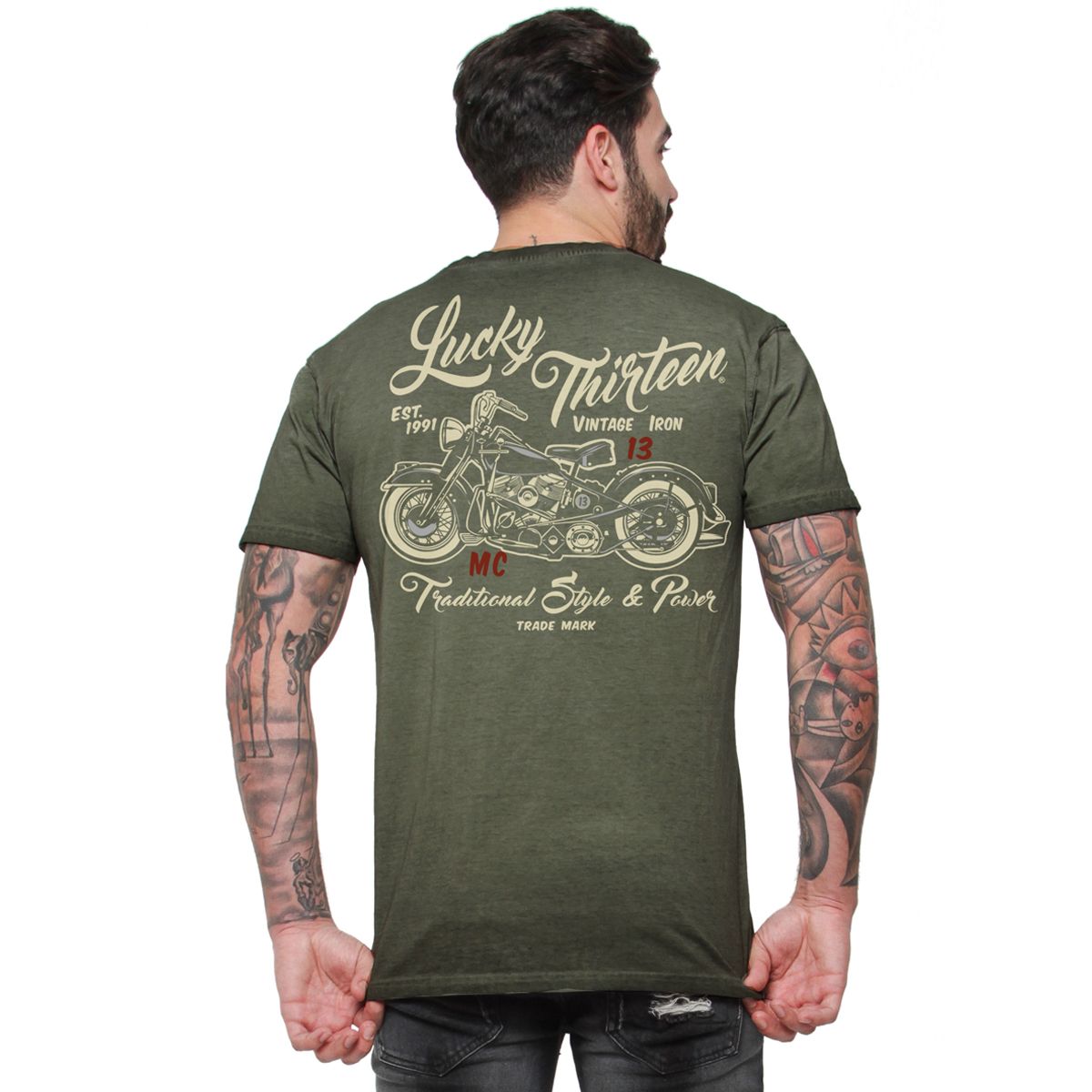 Lucky13T-ShirtVintageIronTeeRetroGreen