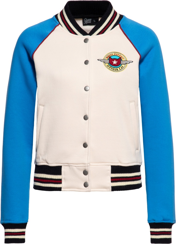 QueenKerosinDamenCollegeSweatJacketWonderCatQKI34003Sax-XS