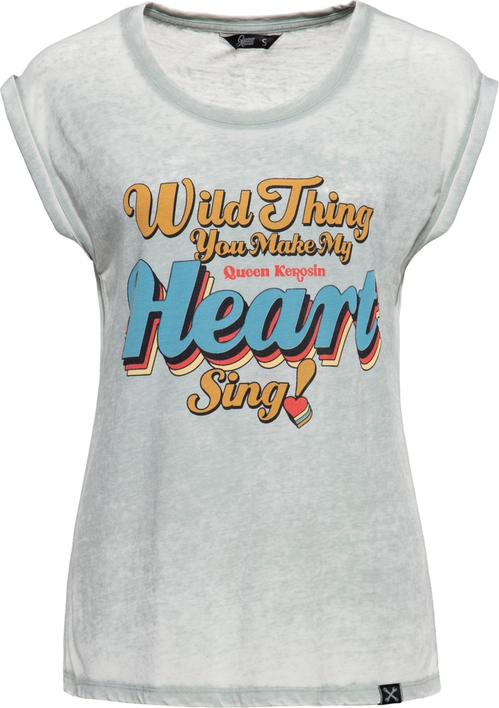 QueenKerosinDamenEnzymwashT-ShirtWildThingQKI41012SmokeGreen-XS