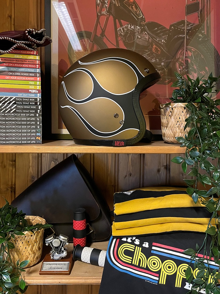 1312MotorradJethelmSkullBucketHelmetDRE0037FlamesMatteGold-XS