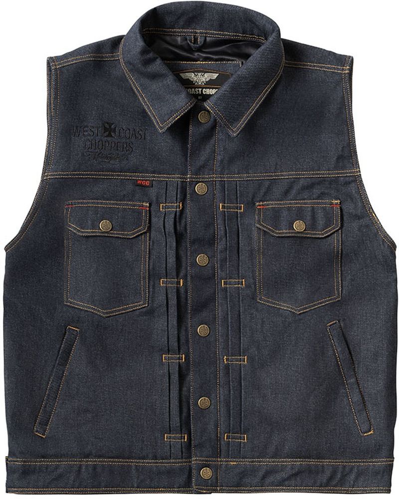 WCCWestCoastChoppersHerrenWesteCollab1312DenimRidingVest-BlueRawDenimWCCJS162BL