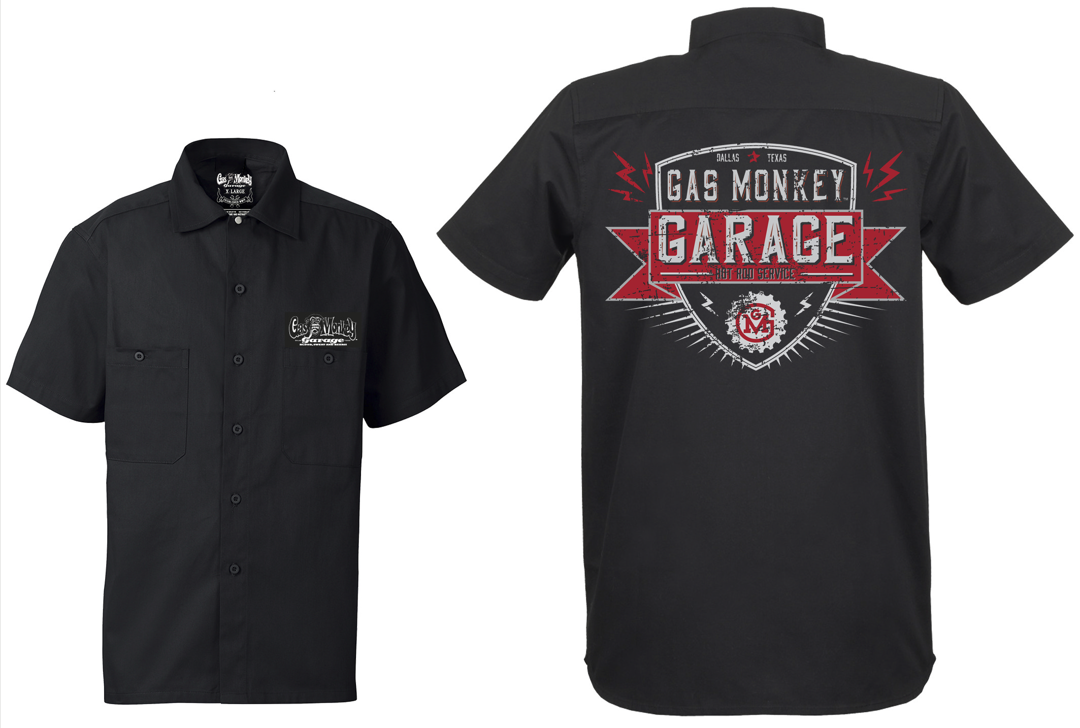 GasMonkeyGarageWorkershirtFrontBoltedShieldBlack