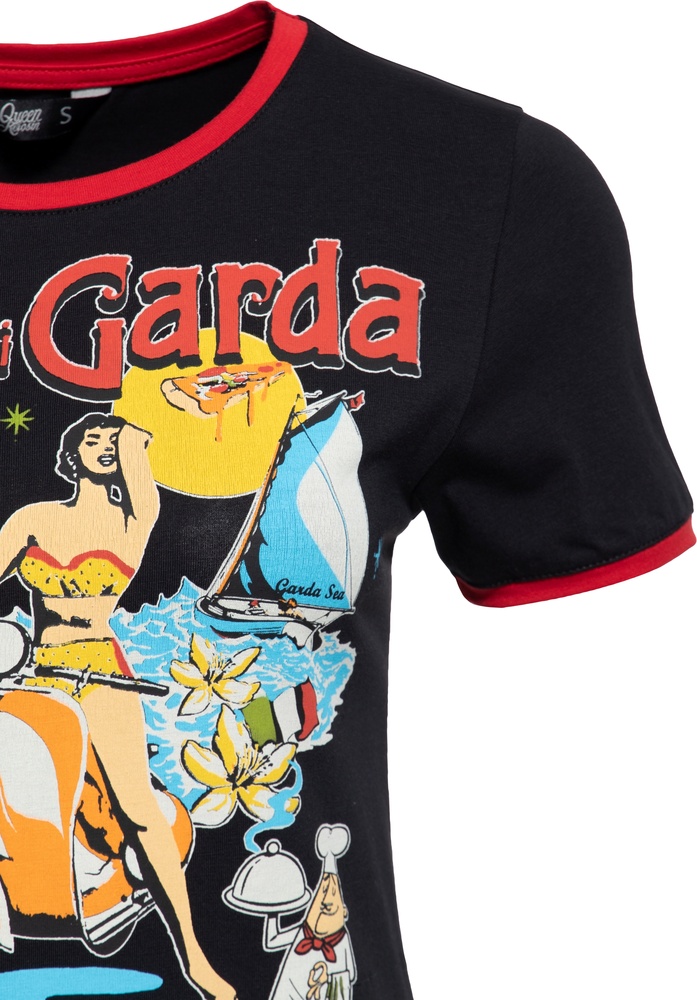 QueenKerosinDamenVintageContrastT-ShirtLagoDiGardaQKU41004Black-XS