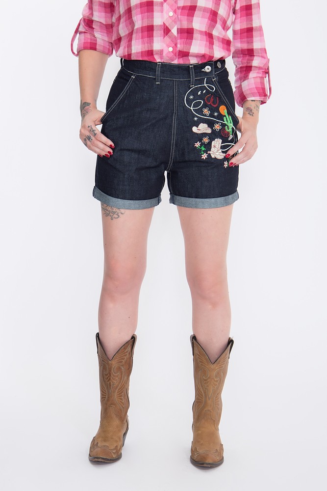 QueenKerosinJeansshortsmitStickereienimWestern-LookQK4190419063Dunkelblau-L
