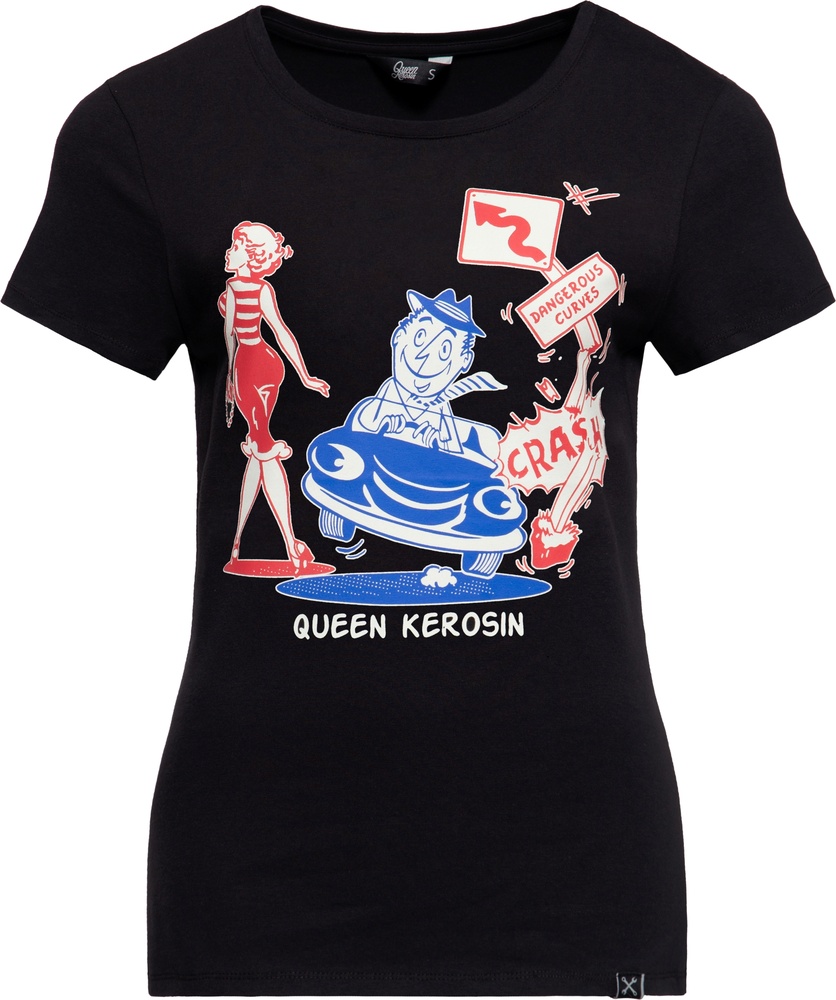 QueenKerosinDamenBasicT-ShirtDangerousCurvenQKU41014