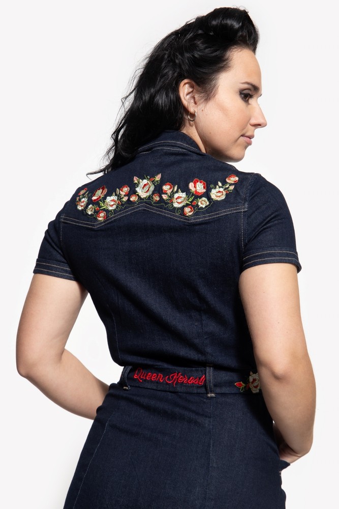 QueenKerosin50sSwingJeanskleidmitStickereiQK4211015338Denim