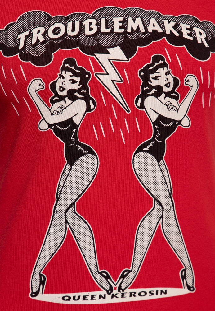QueenKerosinDamenBasicT-ShirtTroubleMakerQKI31002Red-XS