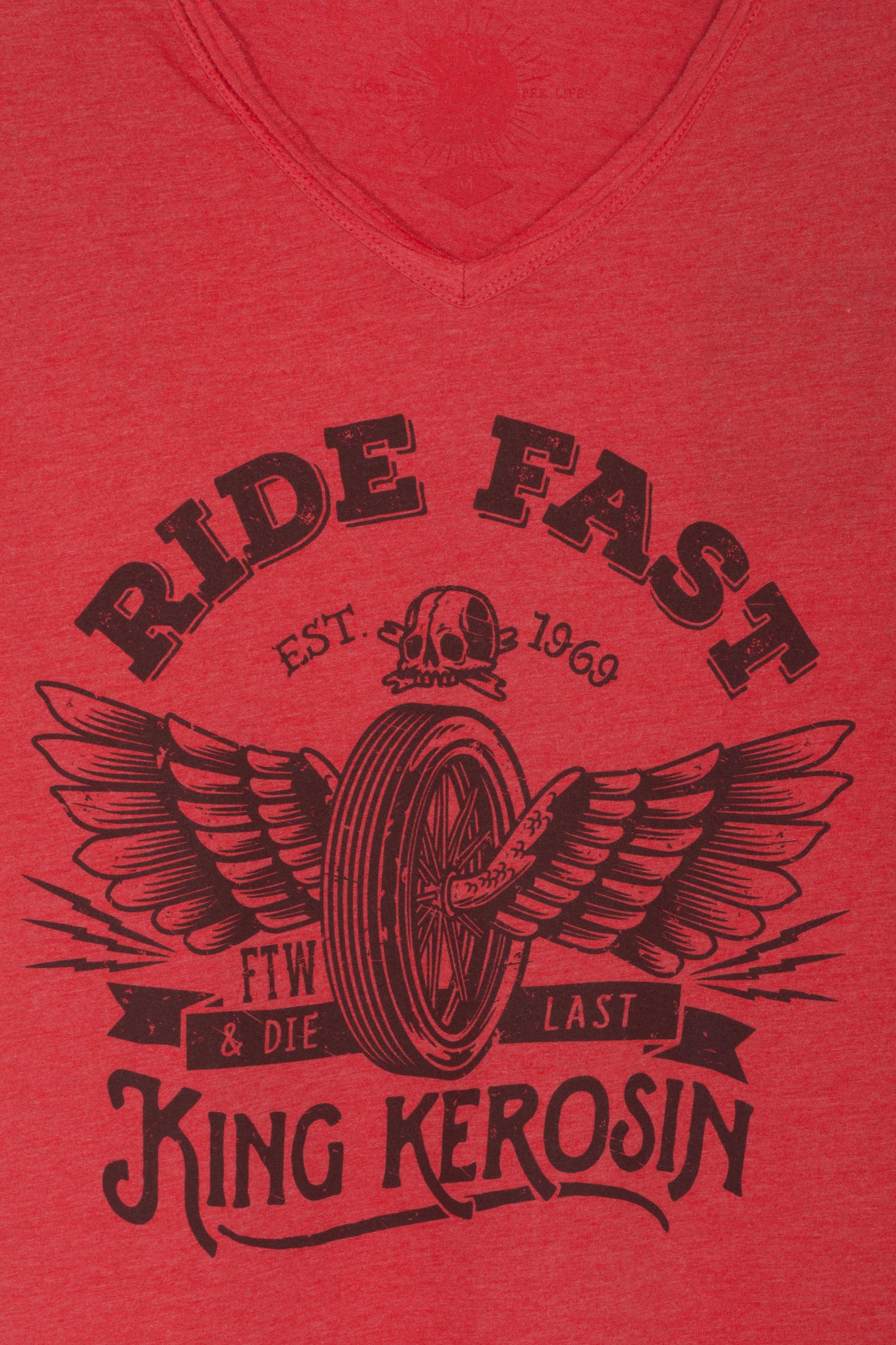 KingKerosinT-ShirtRideFastV-NeckRed