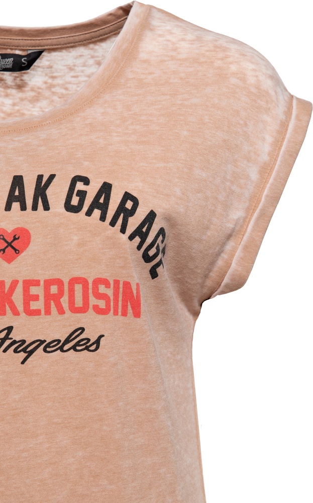QueenKerosinDamenEnzymwashT-ShirtHeartbreakGarageQKI41014Latte-XS