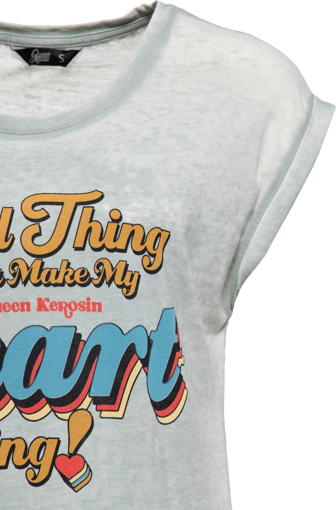 QueenKerosinDamenEnzymwashT-ShirtWildThingQKI41012SmokeGreen-XS