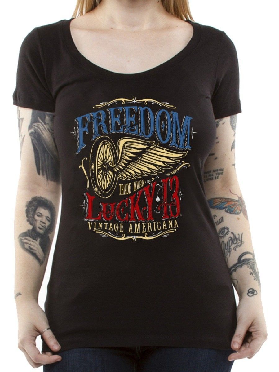 Lucky13FemaleShirtFreedomWheelLadiesBlack