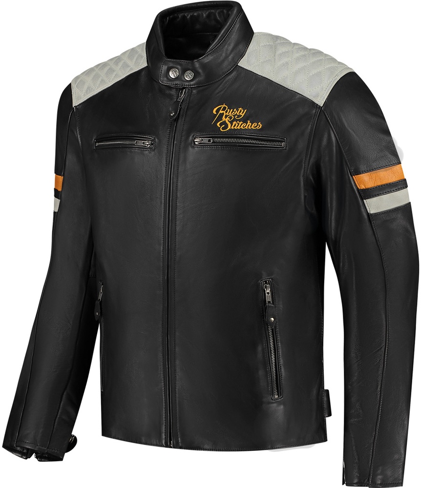 RustyStitchesMotorradJackeJariV268357BlackLightGreyGold-S